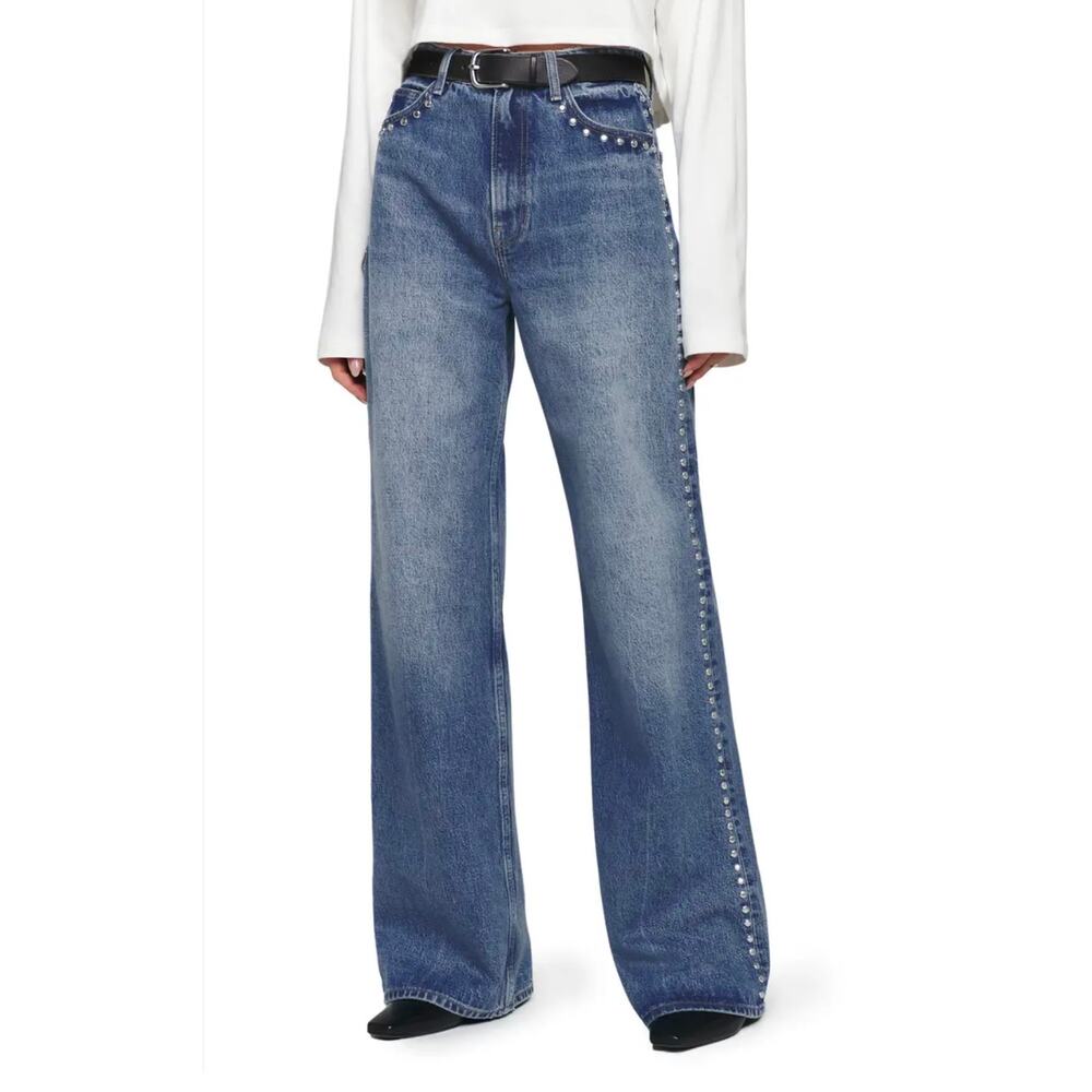 Reformation Cary Studded High Waist Wide Leg Jeans Size 29 New - Picture 1 of 6